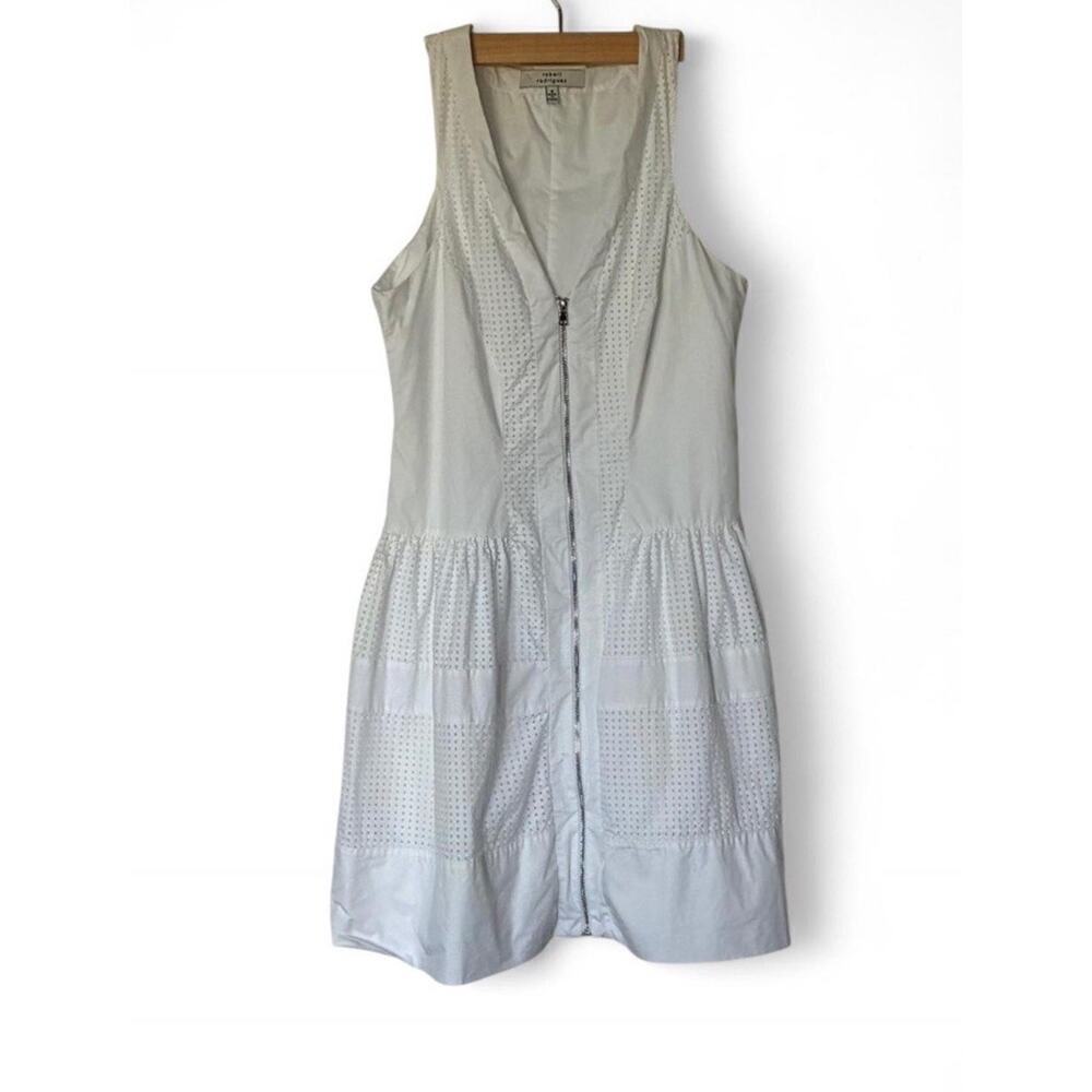 Women’s White Robert Rodriguez 100% cotton Zipper Front Mini Dress Size 6 - Picture 2 of 7